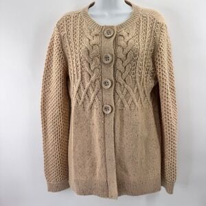 Vintage Women Cardigan Sweater Sz M Cottage Wool Blend Cable Fleck Brown Y2K